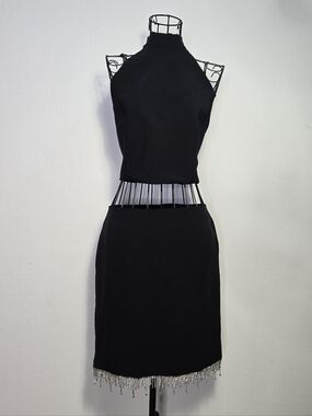 Rachel Zoe Set Embellished Halter Top & Skirt Black Size 4